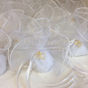 25-Romantic White Dazzle Organza with Gold Hearts Greek Favor